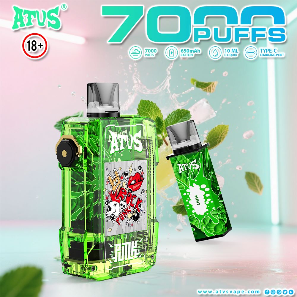 DE012 Einweg E-Zigarette 7000 Züge mit wiederaufladbar und einstellbarer Luftstrom ATVS Vape
