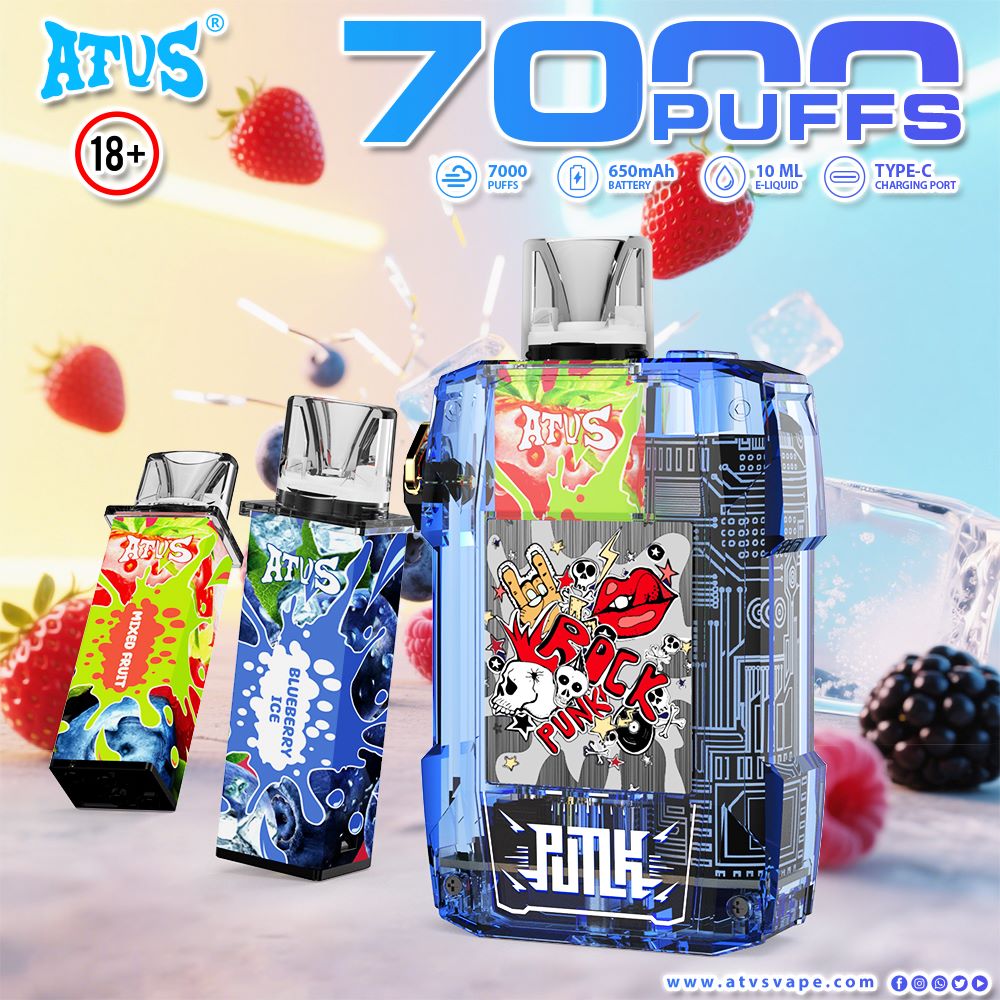 DE012 Einweg E-Zigarette 7000 Züge mit wiederaufladbar und einstellbarer Luftstrom ATVS Vape