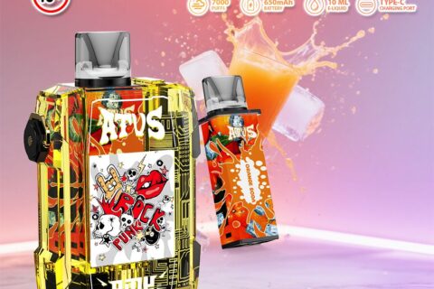 DE012 Einweg E-Zigarette 7000 Züge mit wiederaufladbar und einstellbarer Luftstrom ATVS Vape