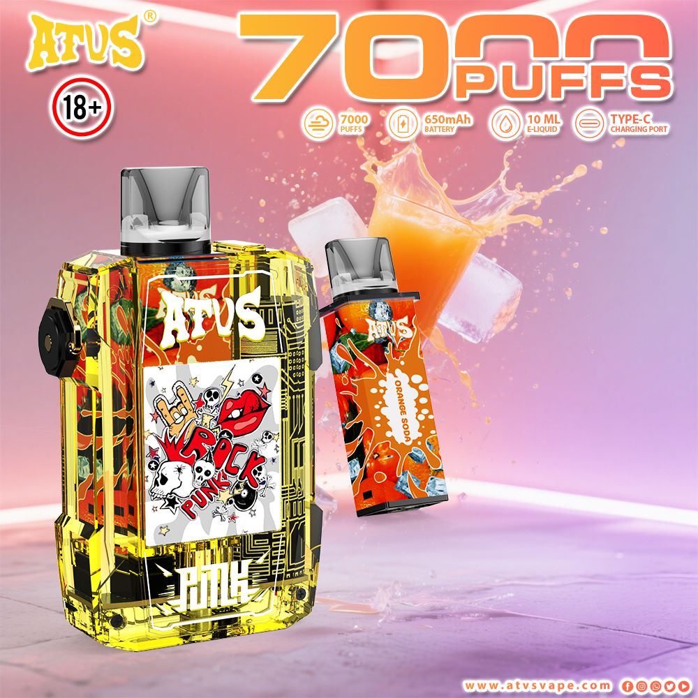 DE012 Einweg E-Zigarette 7000 Züge mit wiederaufladbar und einstellbarer Luftstrom ATVS Vape