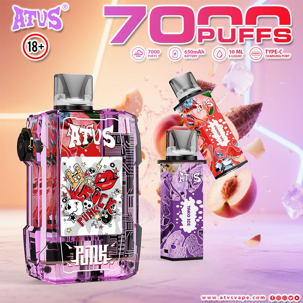 DE012 Einweg E-Zigarette 7000 Züge mit wiederaufladbar und einstellbarer Luftstrom ATVS Vape