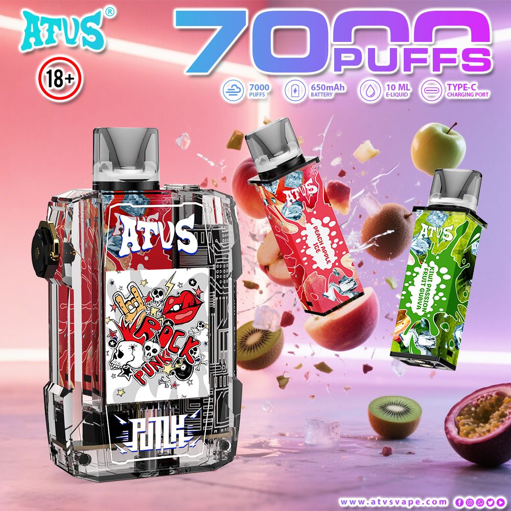 DE012 Einweg E-Zigarette 7000 Züge mit wiederaufladbar und einstellbarer Luftstrom ATVS Vape