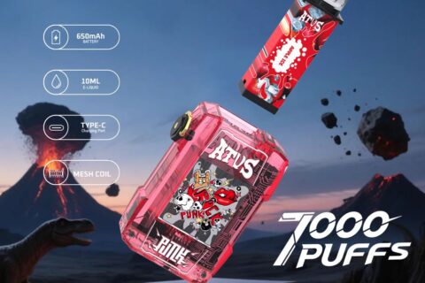 DE012 Einweg E-Zigarette 7000 Züge mit wiederaufladbar und einstellbarer Luftstrom ATVS Vape