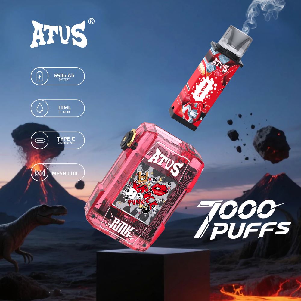 DE012 Einweg E-Zigarette 7000 Züge mit wiederaufladbar und einstellbarer Luftstrom ATVS Vape