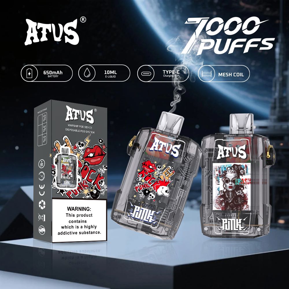 DE012 Einweg E-Zigarette 7000 Züge mit wiederaufladbar und einstellbarer Luftstrom ATVS Vape