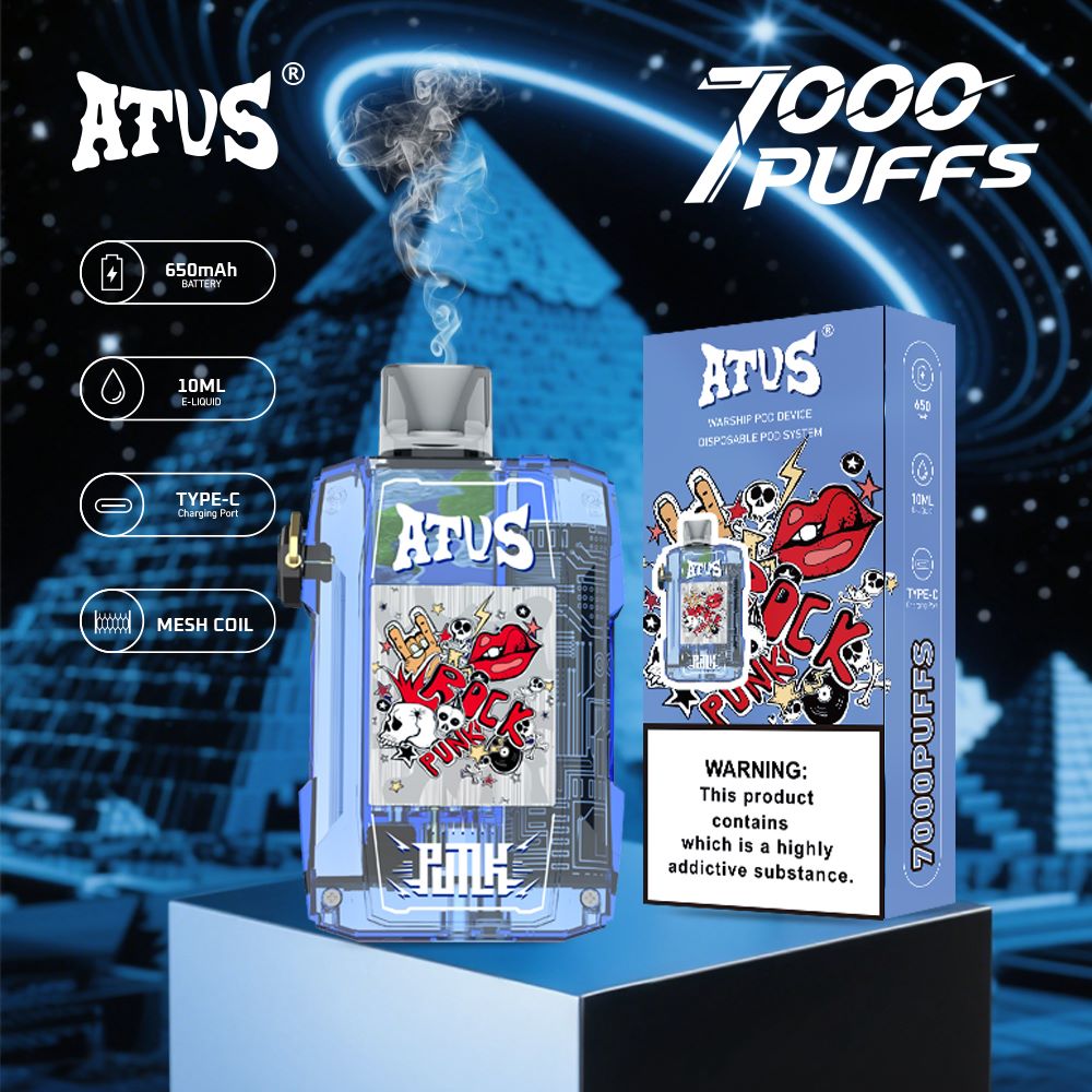DE012 Einweg E-Zigarette 7000 Züge mit wiederaufladbar und einstellbarer Luftstrom ATVS Vape
