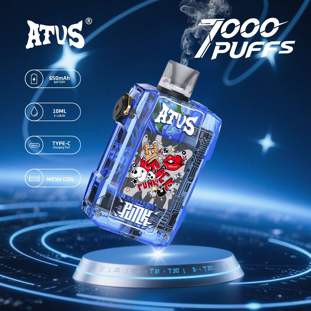 DE012 Einweg E-Zigarette 7000 Züge mit wiederaufladbar und einstellbarer Luftstrom ATVS Vape