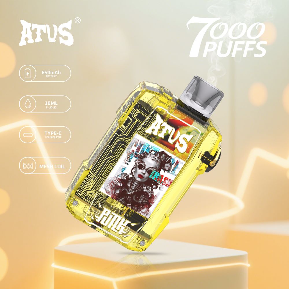 DE012 Einweg E-Zigarette 7000 Züge mit wiederaufladbar und einstellbarer Luftstrom ATVS Vape