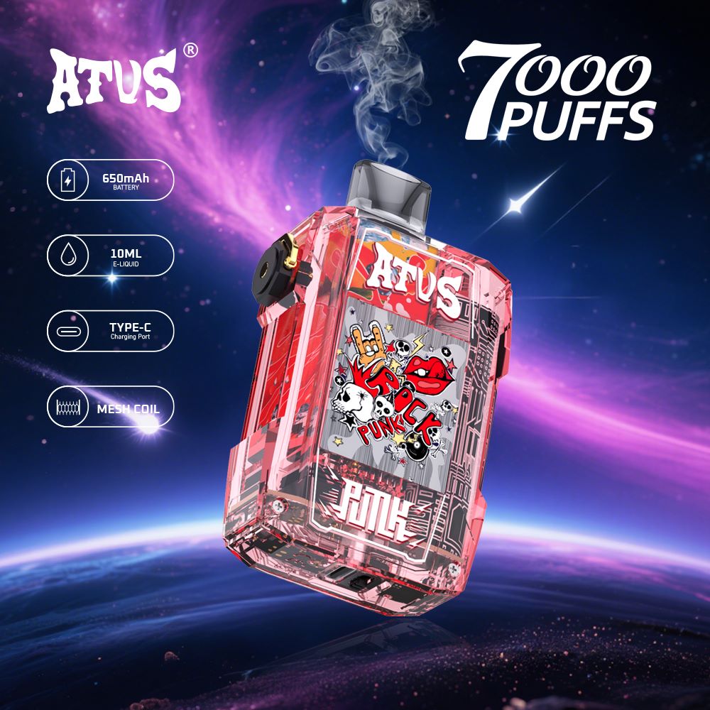DE012 Einweg E-Zigarette 7000 Züge mit wiederaufladbar und einstellbarer Luftstrom ATVS Vape