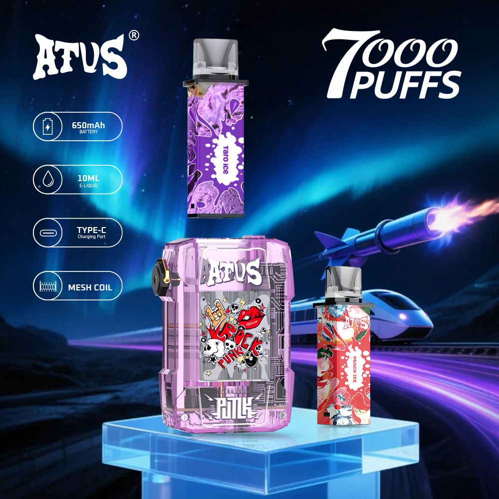 DE012 Einweg E-Zigarette 7000 Züge mit wiederaufladbar und einstellbarer Luftstrom ATVS Vape