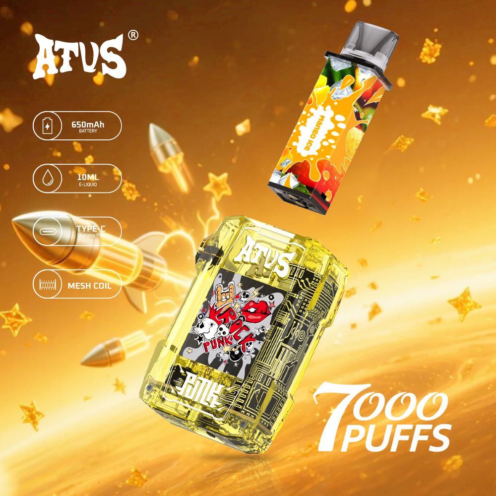 DE012 Einweg E-Zigarette 7000 Züge mit wiederaufladbar und einstellbarer Luftstrom ATVS Vape