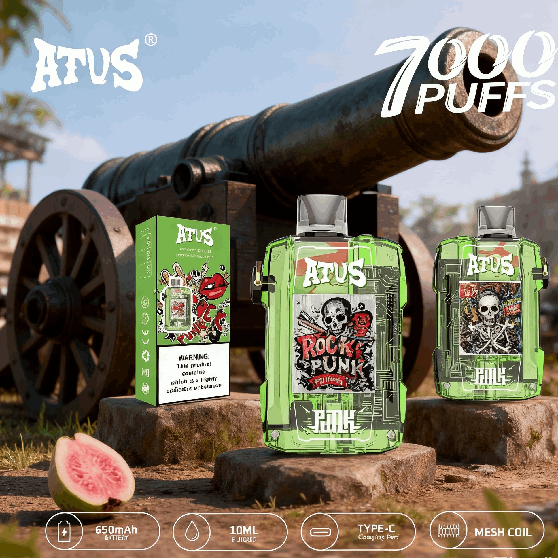 DE012 Einweg E-Zigarette 7000 Züge mit wiederaufladbar und einstellbarer Luftstrom ATVS Vape