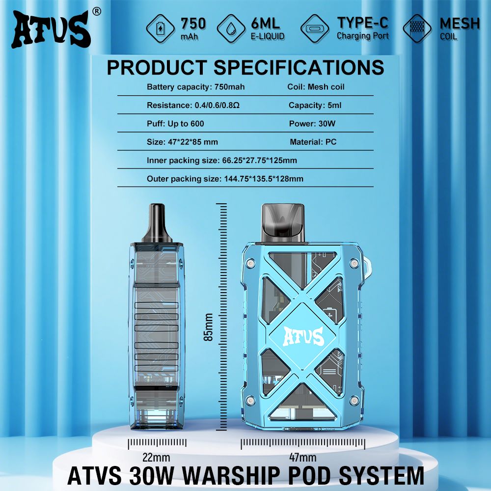 DE012 MAX Einweg E-Zigarette mit wiederaufladbar und einstellbarer Luftstrom ATVS Vape
