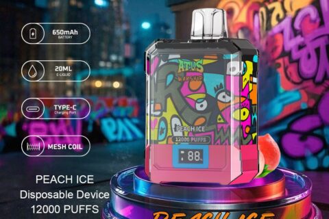 DE013A Einweg E-Zigarette 12000 Zuge mit LED-Anzeige wiederaufladbar und einstellbarer Luftstrom ATVS Vape