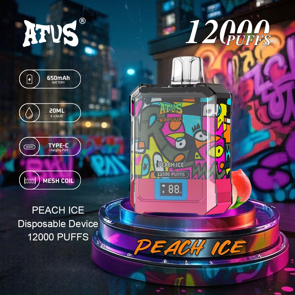 DE013A Einweg E-Zigarette 12000 Zuge mit LED-Anzeige wiederaufladbar und einstellbarer Luftstrom ATVS Vape