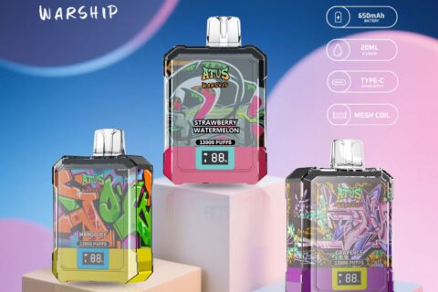 DE013A Einweg E-Zigarette 12000 Zuge mit LED-Anzeige wiederaufladbar und einstellbarer Luftstrom ATVS Vape