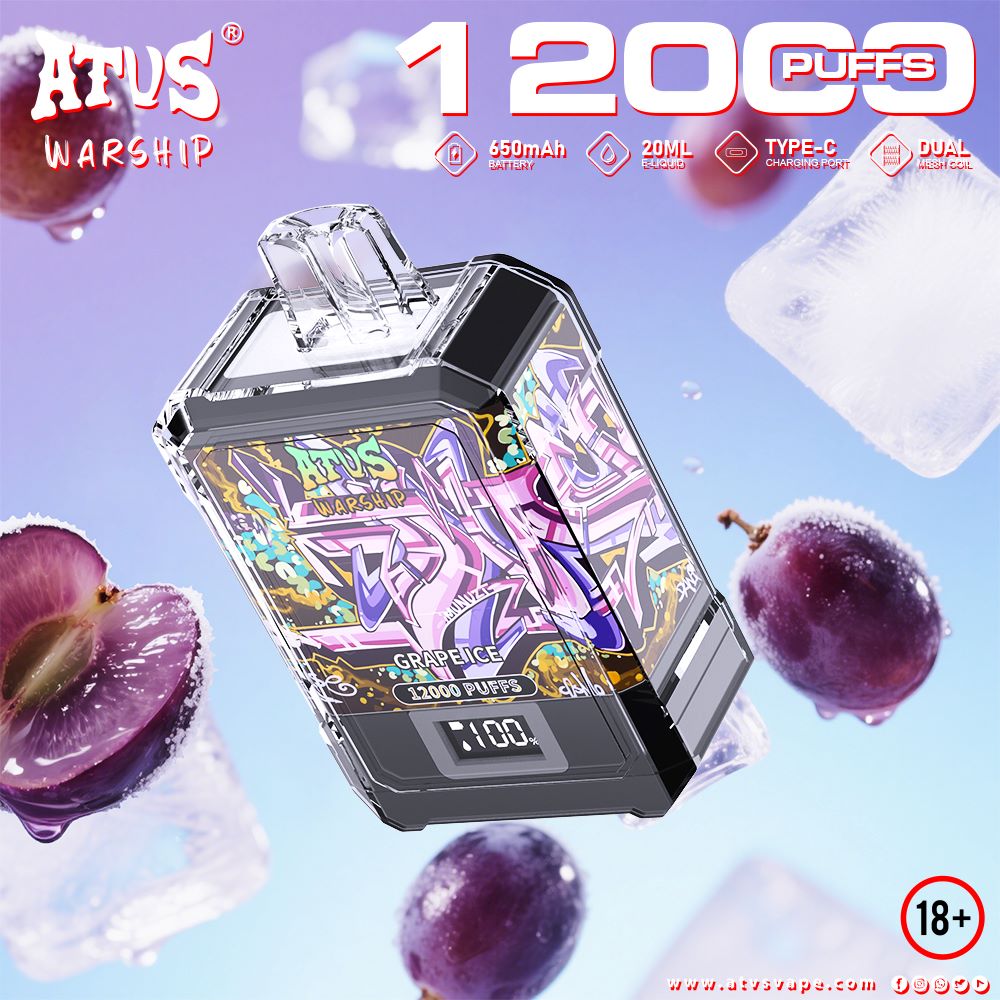 DE013A Einweg E-Zigarette 12000 Zuge mit LED-Anzeige wiederaufladbar und einstellbarer Luftstrom ATVS Vape
