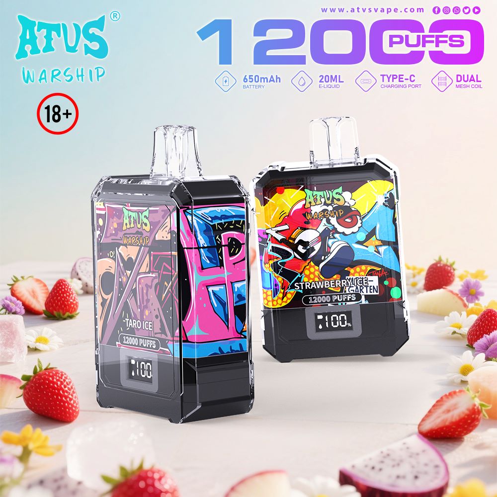 DE013A Einweg E-Zigarette 12000 Zuge mit LED-Anzeige wiederaufladbar und einstellbarer Luftstrom ATVS Vape