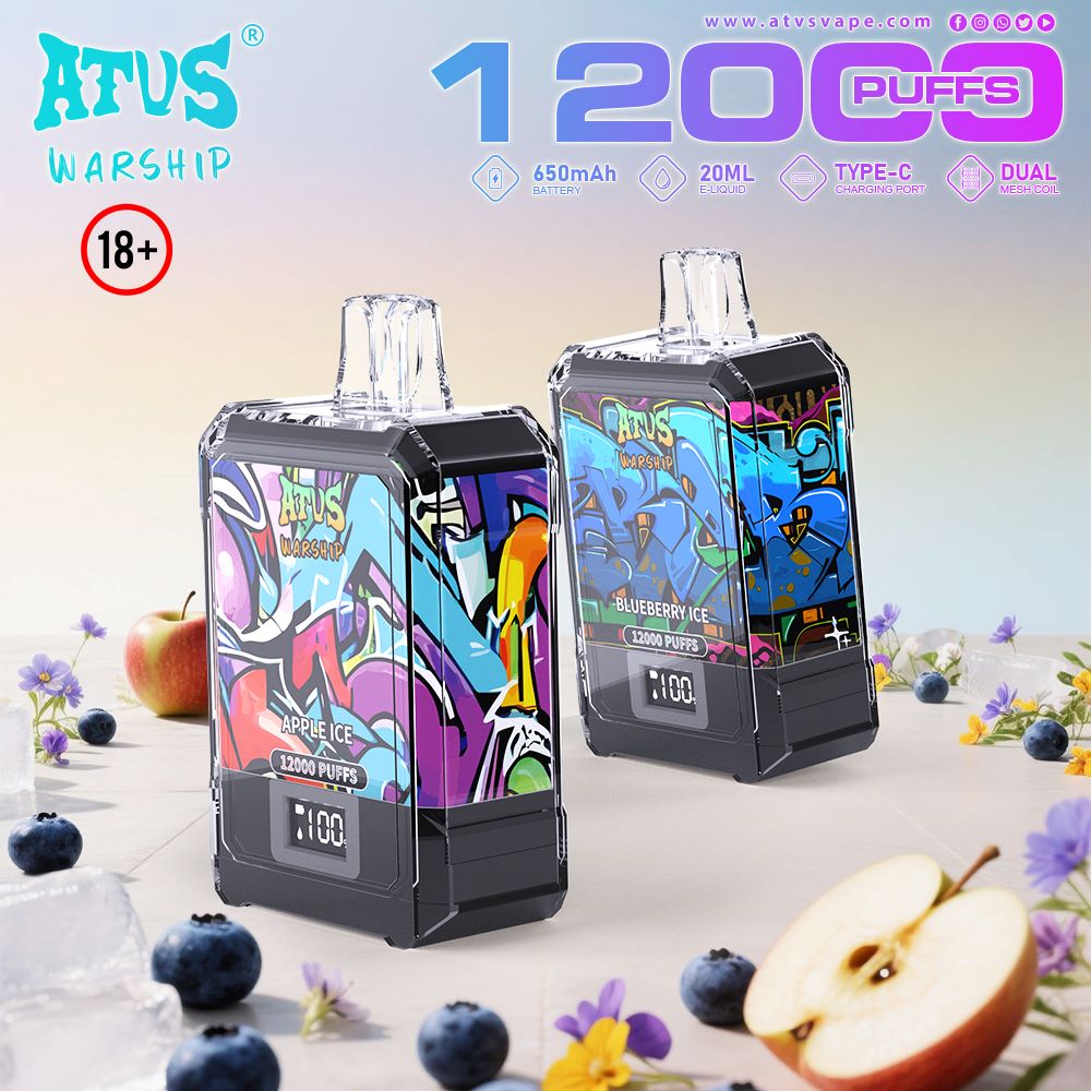 DE013A Einweg E-Zigarette 12000 Zuge mit LED-Anzeige wiederaufladbar und einstellbarer Luftstrom ATVS Vape