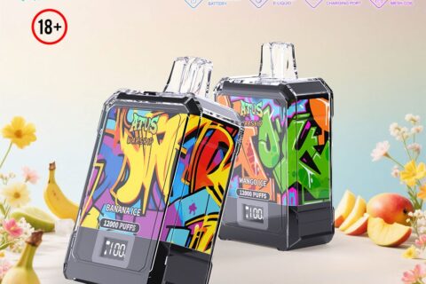 DE013A Einweg E-Zigarette 12000 Zuge mit LED-Anzeige wiederaufladbar und einstellbarer Luftstrom ATVS Vape