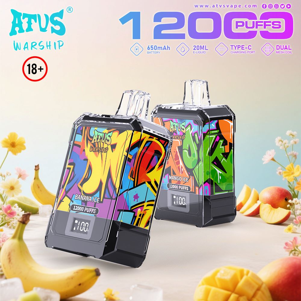 DE013A Einweg E-Zigarette 12000 Zuge mit LED-Anzeige wiederaufladbar und einstellbarer Luftstrom ATVS Vape