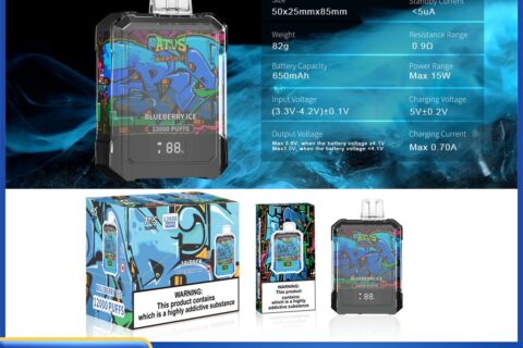 DE013A Einweg E-Zigarette 12000 Zuge mit LED-Anzeige wiederaufladbar und einstellbarer Luftstrom ATVS Vape