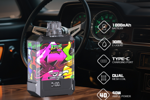 DE013A Einweg E-Zigarette 12000 Zuge mit LED-Anzeige wiederaufladbar und einstellbarer Luftstrom ATVS Vape