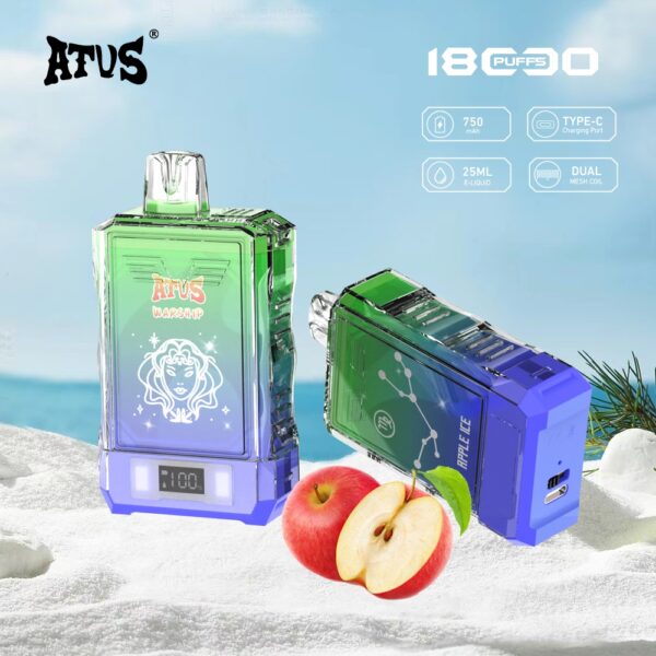 DE015 Einweg E-Zigaretten 18000 Züge mit LED-Anzeige wiederaufladbar und einstellbarer Luftstrom ATVS Vape E-Zigarette