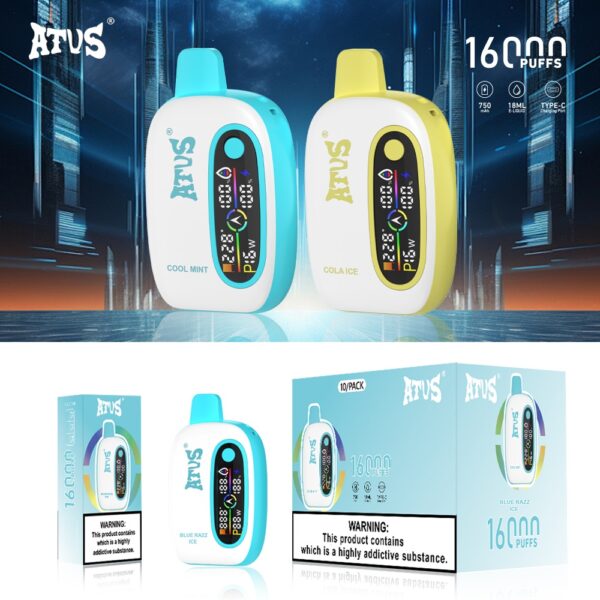 DE016 Einweg E-Zigarette 16000 Züge mit LED-Anzeige wiederaufladbar und einstellbarer Luftstrom ATVS Vape E-Zigaretten