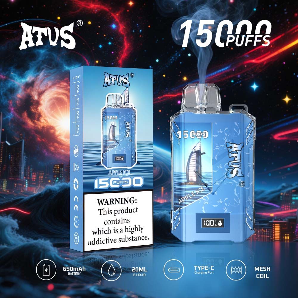 DE017 Einweg E-Zigaretten 15000 Züge mit LED-Anzeige wiederaufladbar und einstellbarer Luftstrom ATVS Vape E-Zigarette