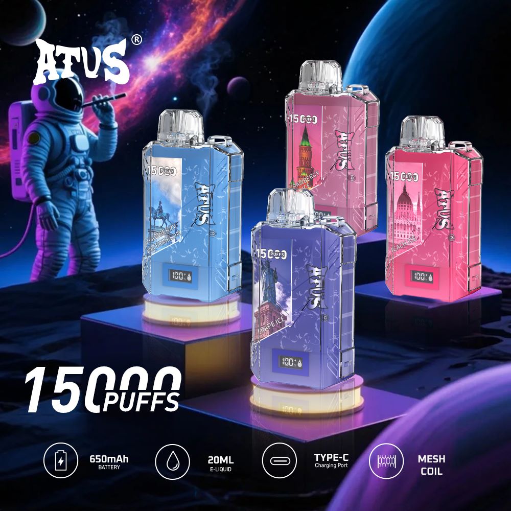 DE017 Einweg E-Zigaretten 15000 Züge mit LED-Anzeige wiederaufladbar und einstellbarer Luftstrom ATVS Vape E-Zigarette