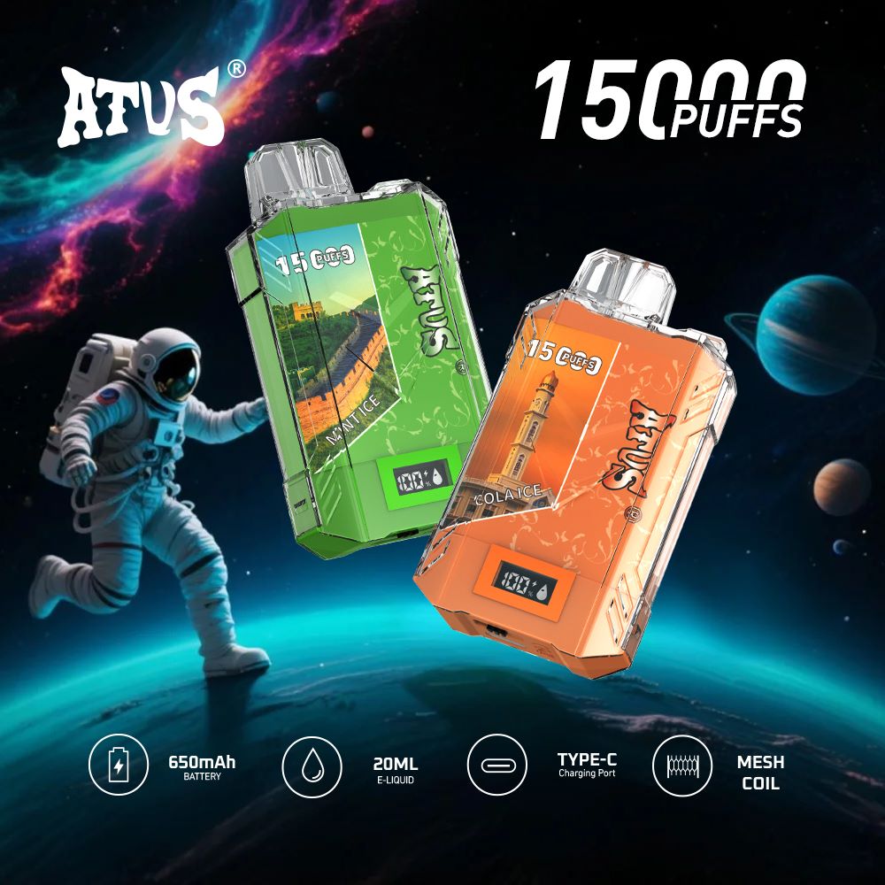 DE017 Einweg E-Zigaretten 15000 Züge mit LED-Anzeige wiederaufladbar und einstellbarer Luftstrom ATVS Vape E-Zigarette