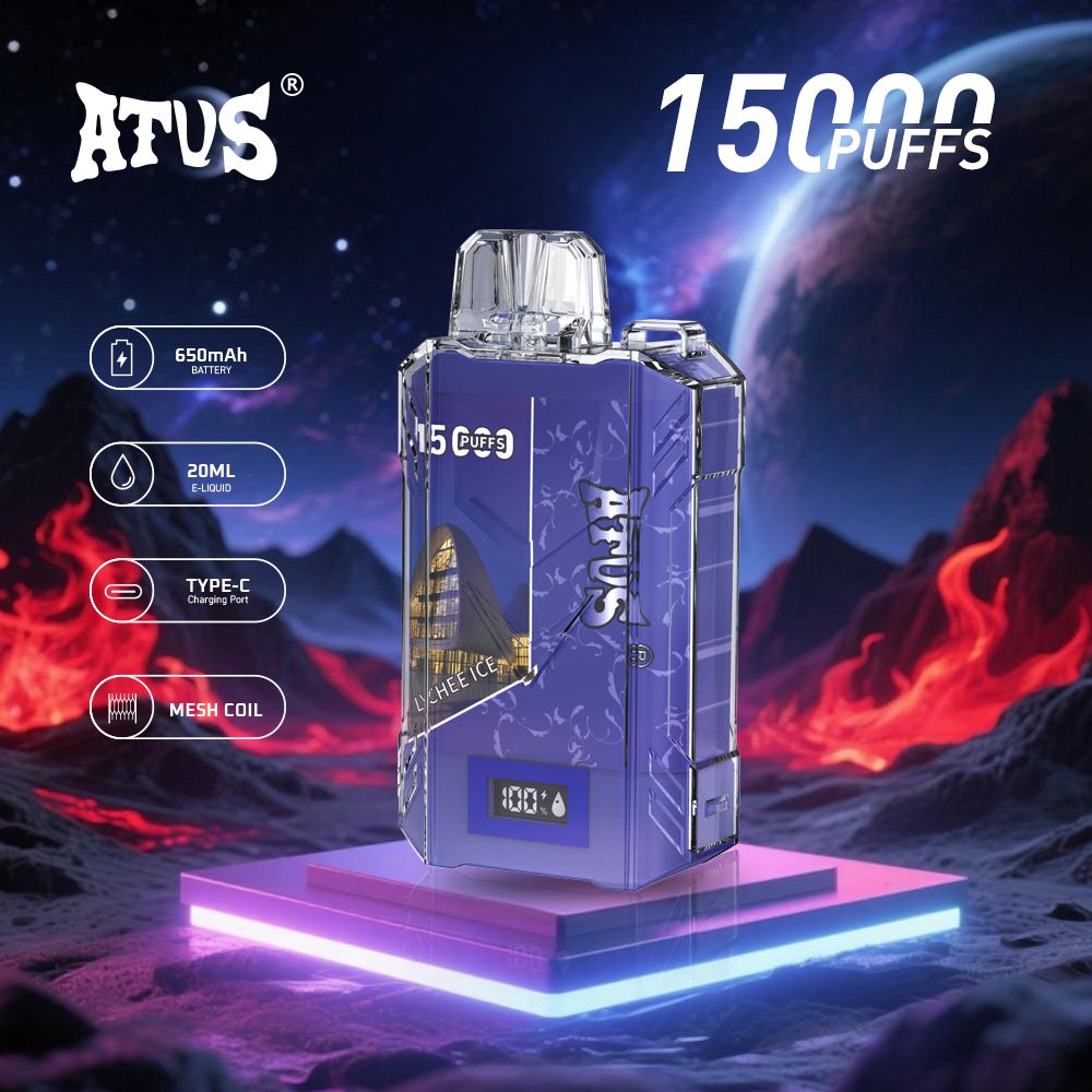 DE017 Einweg E-Zigaretten 15000 Züge mit LED-Anzeige wiederaufladbar und einstellbarer Luftstrom ATVS Vape E-Zigarette