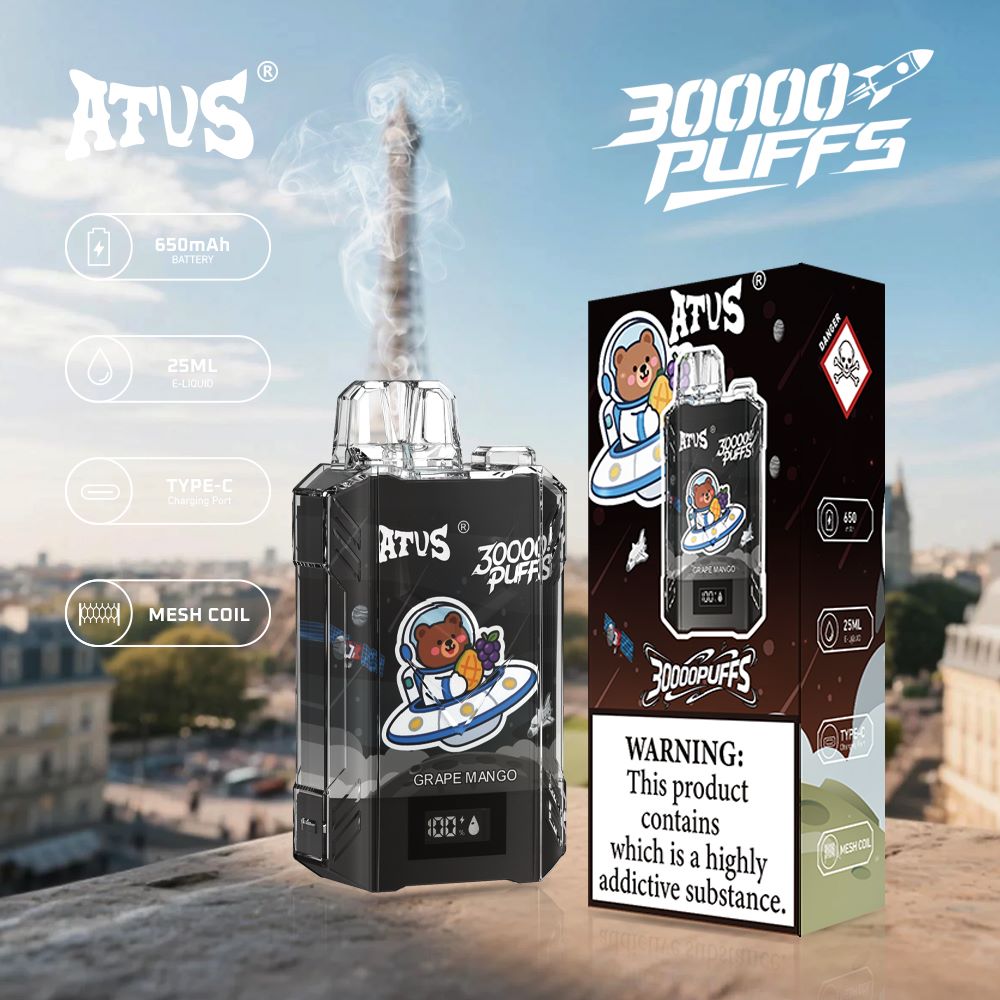 DE017 Einweg E-Zigaretten 30000 Züge mit LED-Anzeige wiederaufladbar und einstellbarer Luftstrom ATVS Vape E-Zigarette