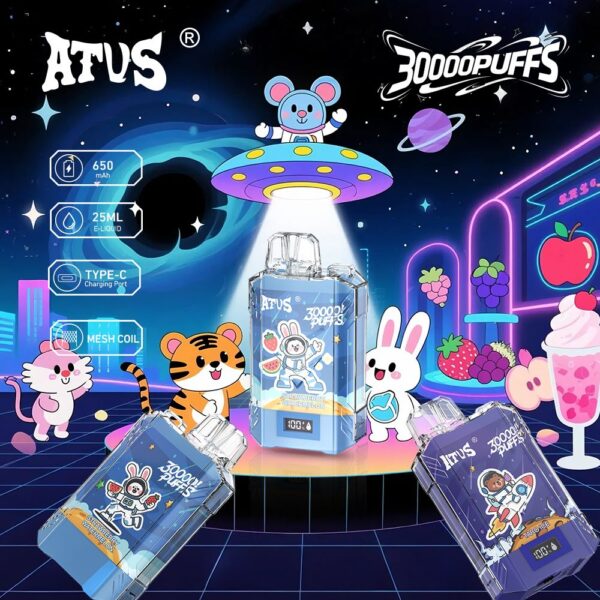 DE017 Einweg E-Zigaretten 30000 Züge mit LED-Anzeige wiederaufladbar und einstellbarer Luftstrom ATVS Vape E-Zigarette