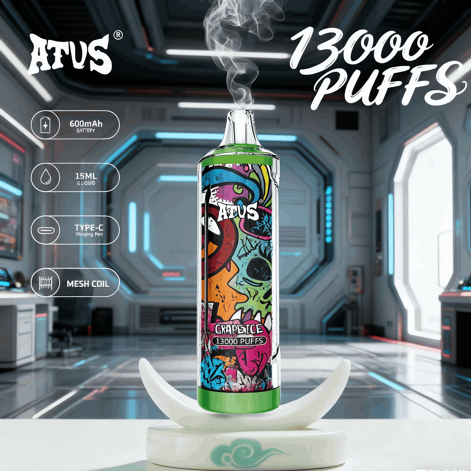 DE018 Einweg E-Zigarette 13000 Züge mit wiederaufladbarem ATVS Vape