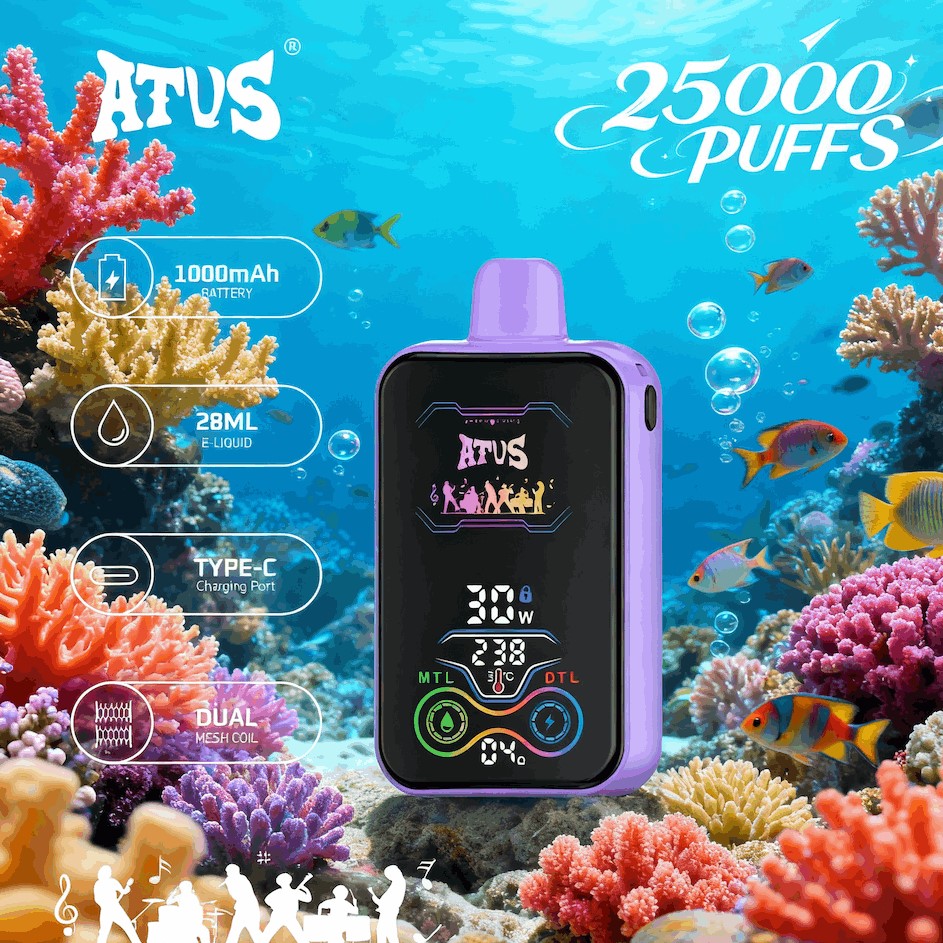 DE022 Einweg E-Zigarette 25000 Züge mit Vollbildschirm wiederaufladbar und einstellbarer Luftstrom ATVS Vape E-Zigaretten