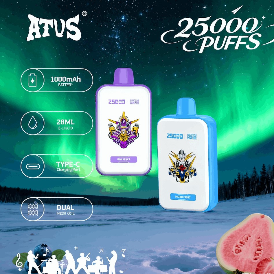 DE022 Einweg E-Zigarette 25000 Züge mit Vollbildschirm wiederaufladbar und einstellbarer Luftstrom ATVS Vape E-Zigaretten