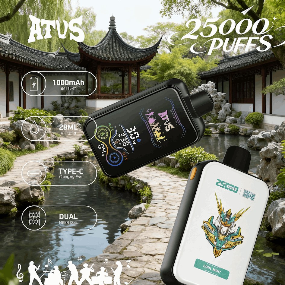 DE022 Einweg E-Zigarette 25000 Züge mit Vollbildschirm wiederaufladbar und einstellbarer Luftstrom ATVS Vape E-Zigaretten