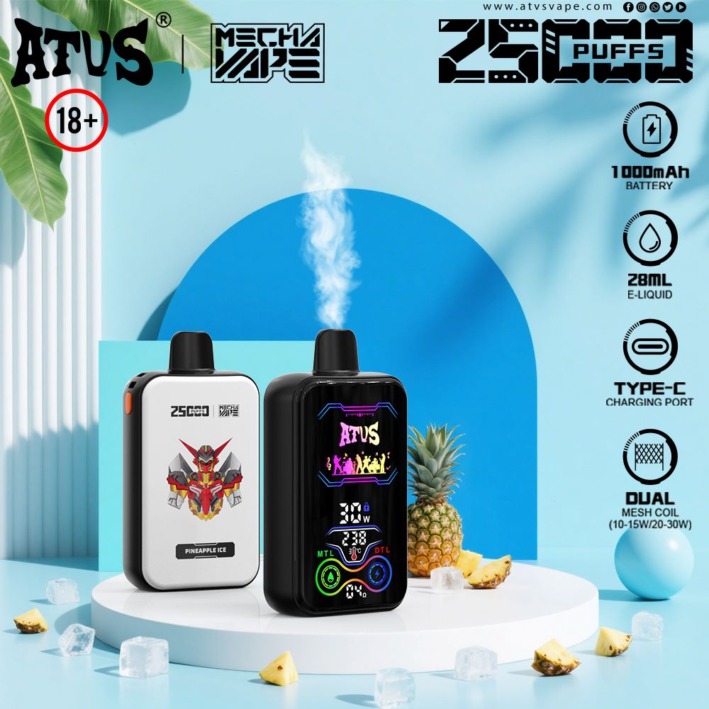 DE022 Einweg E-Zigarette 25000 Züge mit Vollbildschirm wiederaufladbar und einstellbarer Luftstrom ATVS Vape E-Zigaretten