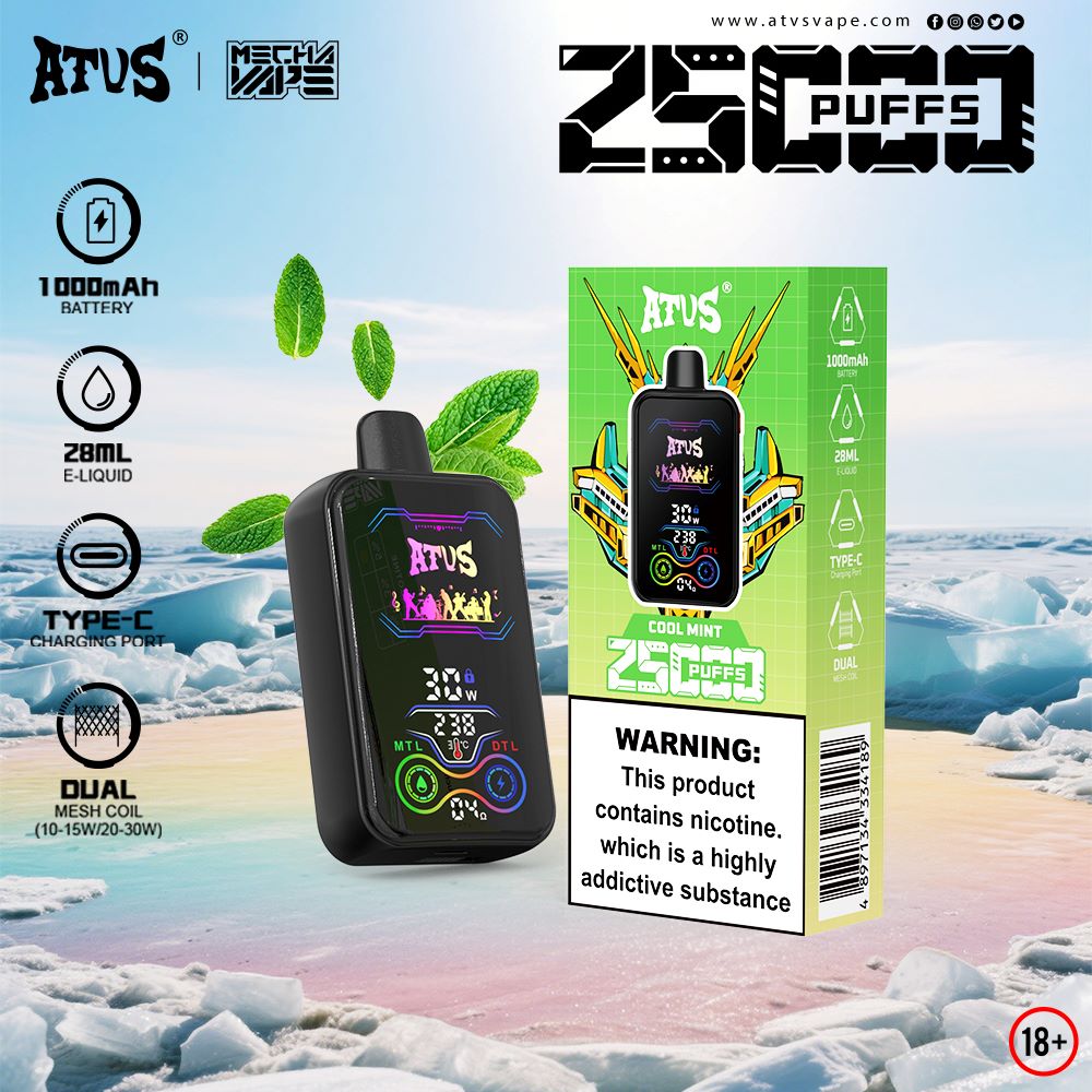 DE022 Einweg E-Zigarette 25000 Züge mit Vollbildschirm wiederaufladbar und einstellbarer Luftstrom ATVS Vape E-Zigaretten
