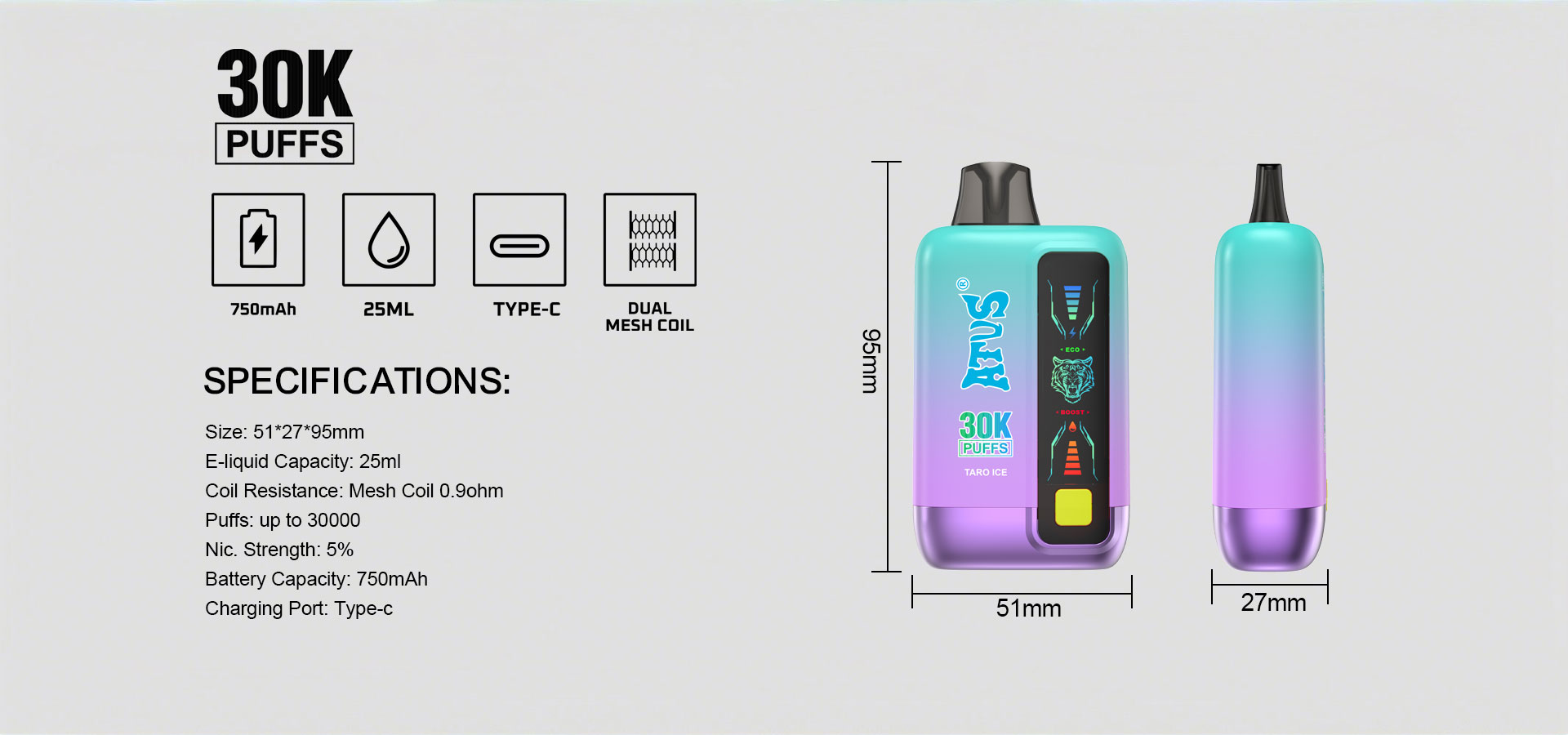 DE026 30000 Puffs Einweg Vape mit LED Display und regulierbarem Luftstrom