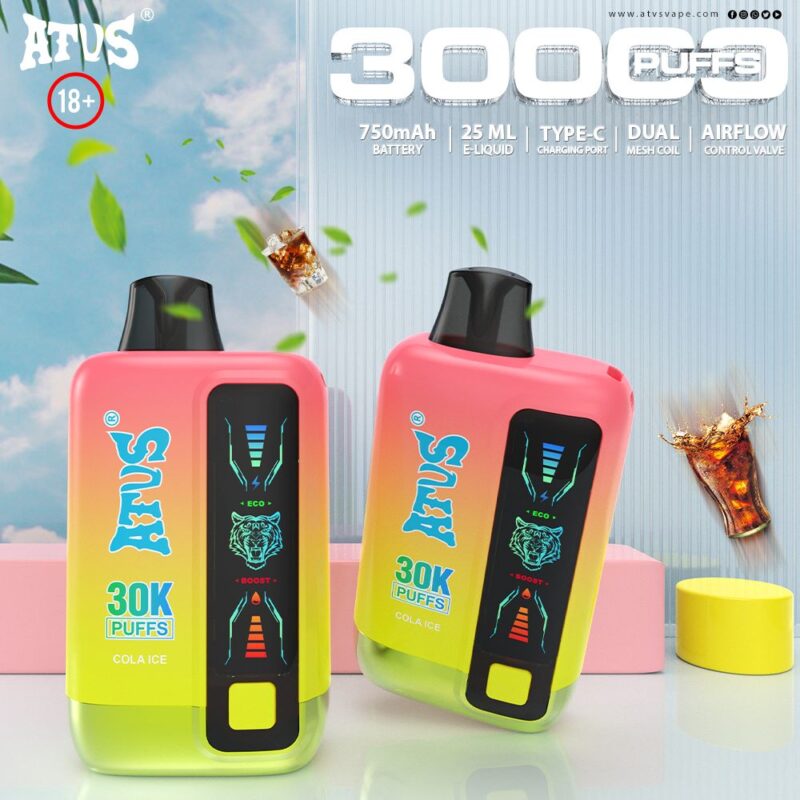 30000 Puffs Einweg-Vape mit LED-Anzeige und einstellbarem Luftstrom Wiederaufladbar Heißer Verkauf ATVS 35ML E Liquid Kapazität Dual Mesh Coil System Deutschland Großhandel