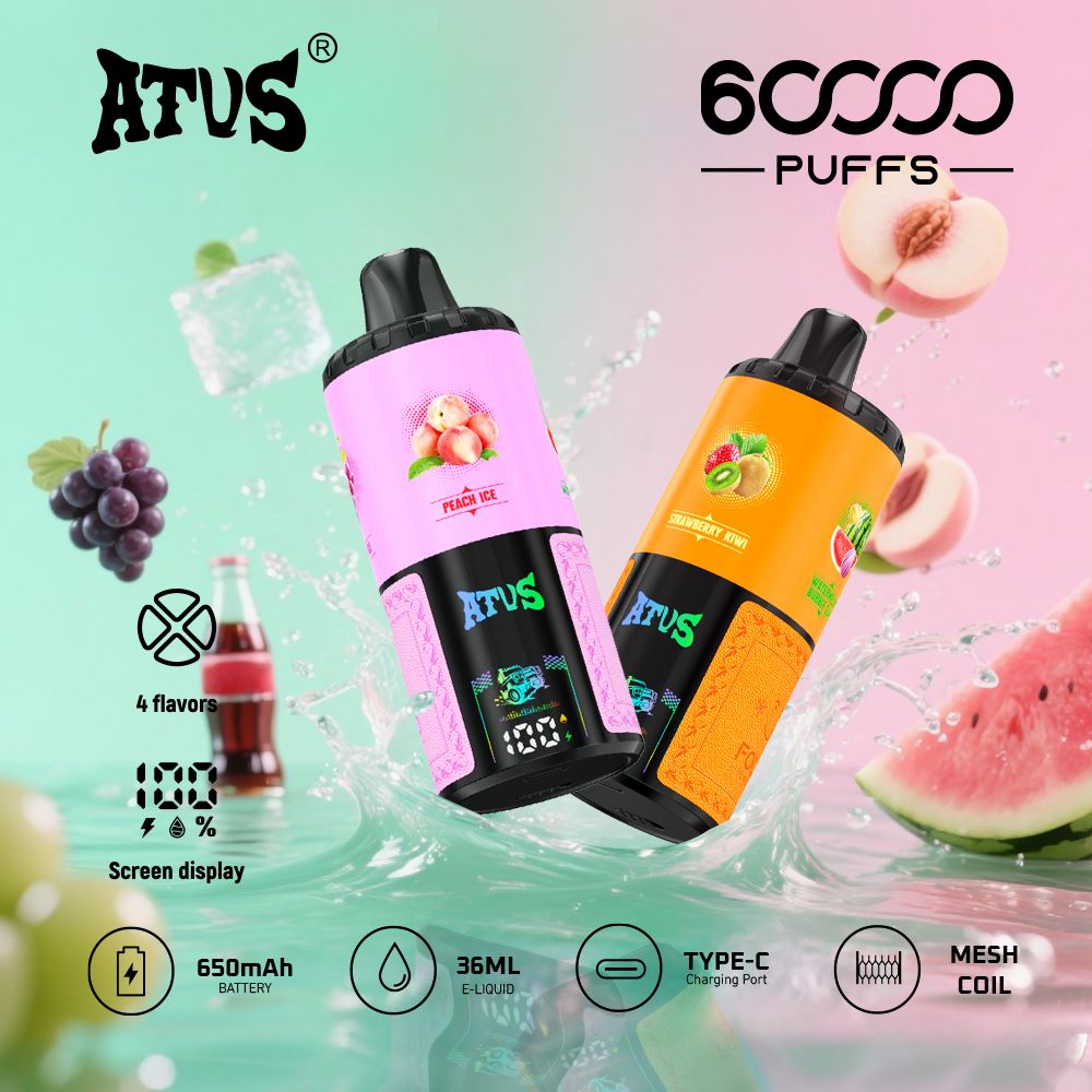 DE030 Einweg E-Zigarette 60000 Zuge mit LED Anzeige wiederaufladbar und einstellbarer Luftstrom ATVS Vape E-Zigaretten