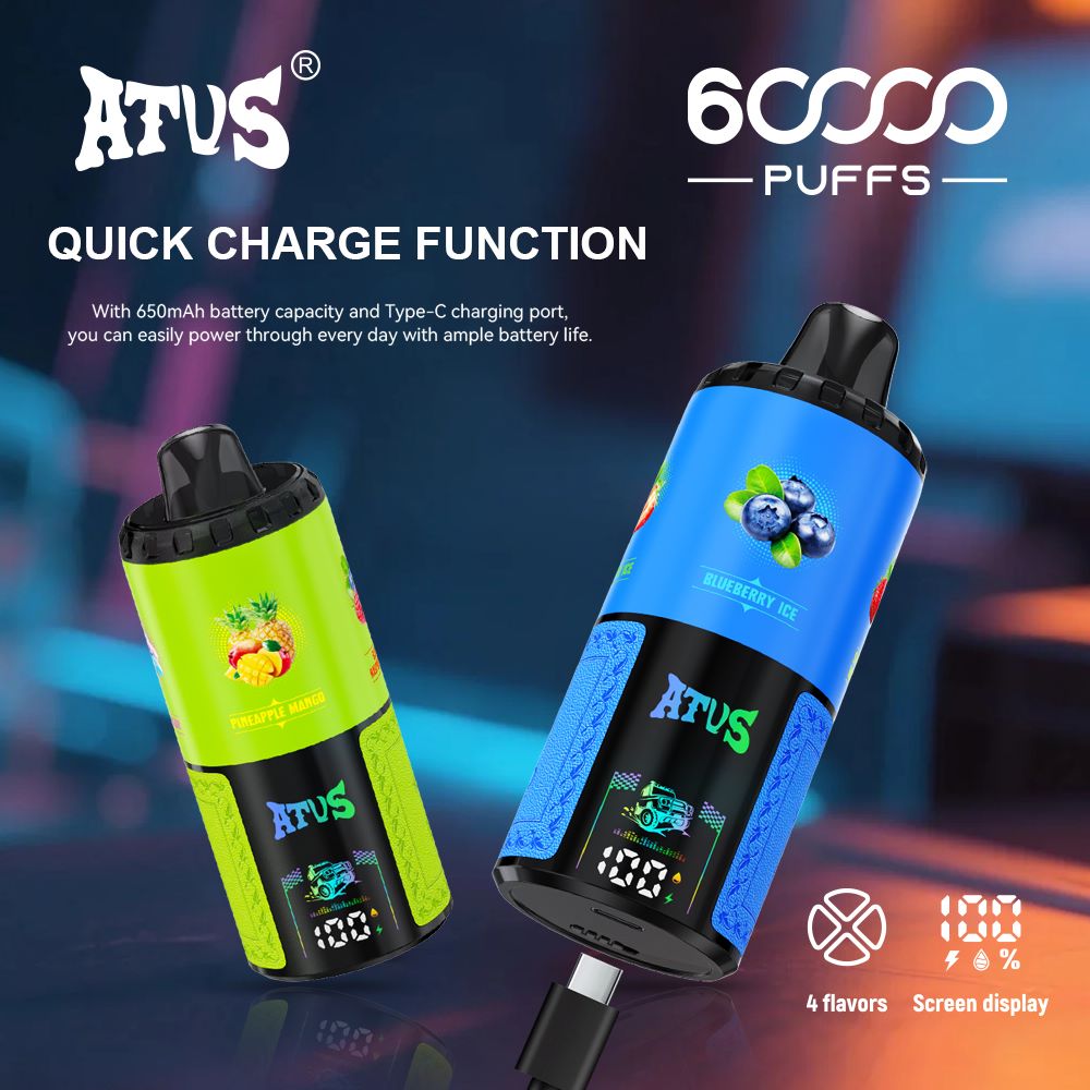 DE030 Einweg E-Zigarette 60000 Zuge mit LED Anzeige wiederaufladbar und einstellbarer Luftstrom ATVS Vape E-Zigaretten