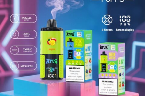 DE030 Einweg E-Zigarette 60000 Zuge mit LED Anzeige wiederaufladbar und einstellbarer Luftstrom ATVS Vape E-Zigaretten