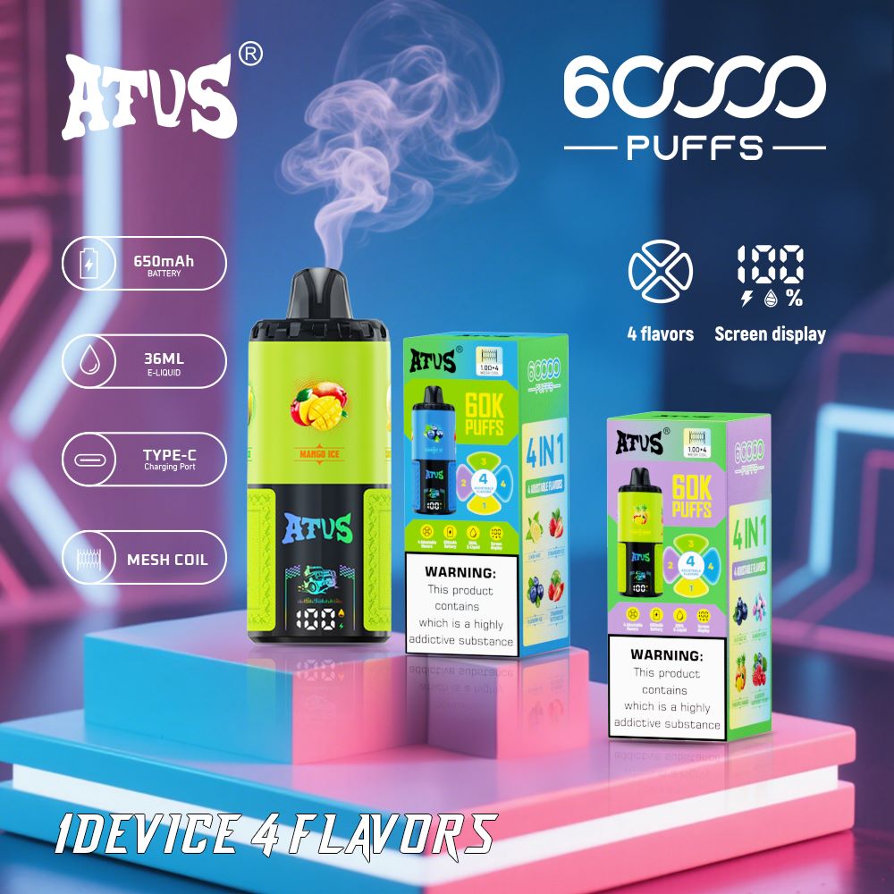 DE030 Einweg E-Zigarette 60000 Zuge mit LED Anzeige wiederaufladbar und einstellbarer Luftstrom ATVS Vape E-Zigaretten