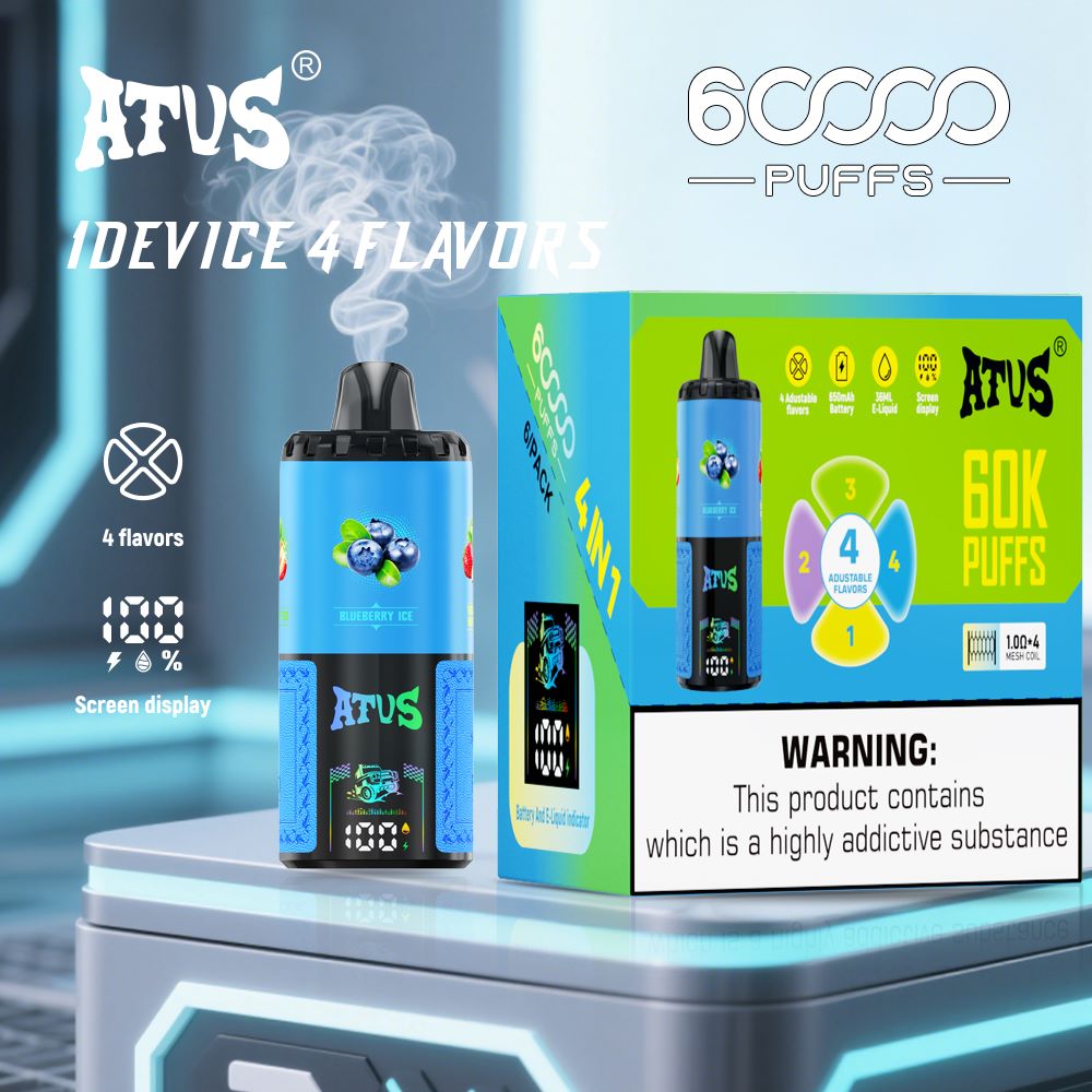 DE030 Einweg E-Zigarette 60000 Zuge mit LED Anzeige wiederaufladbar und einstellbarer Luftstrom ATVS Vape E-Zigaretten
