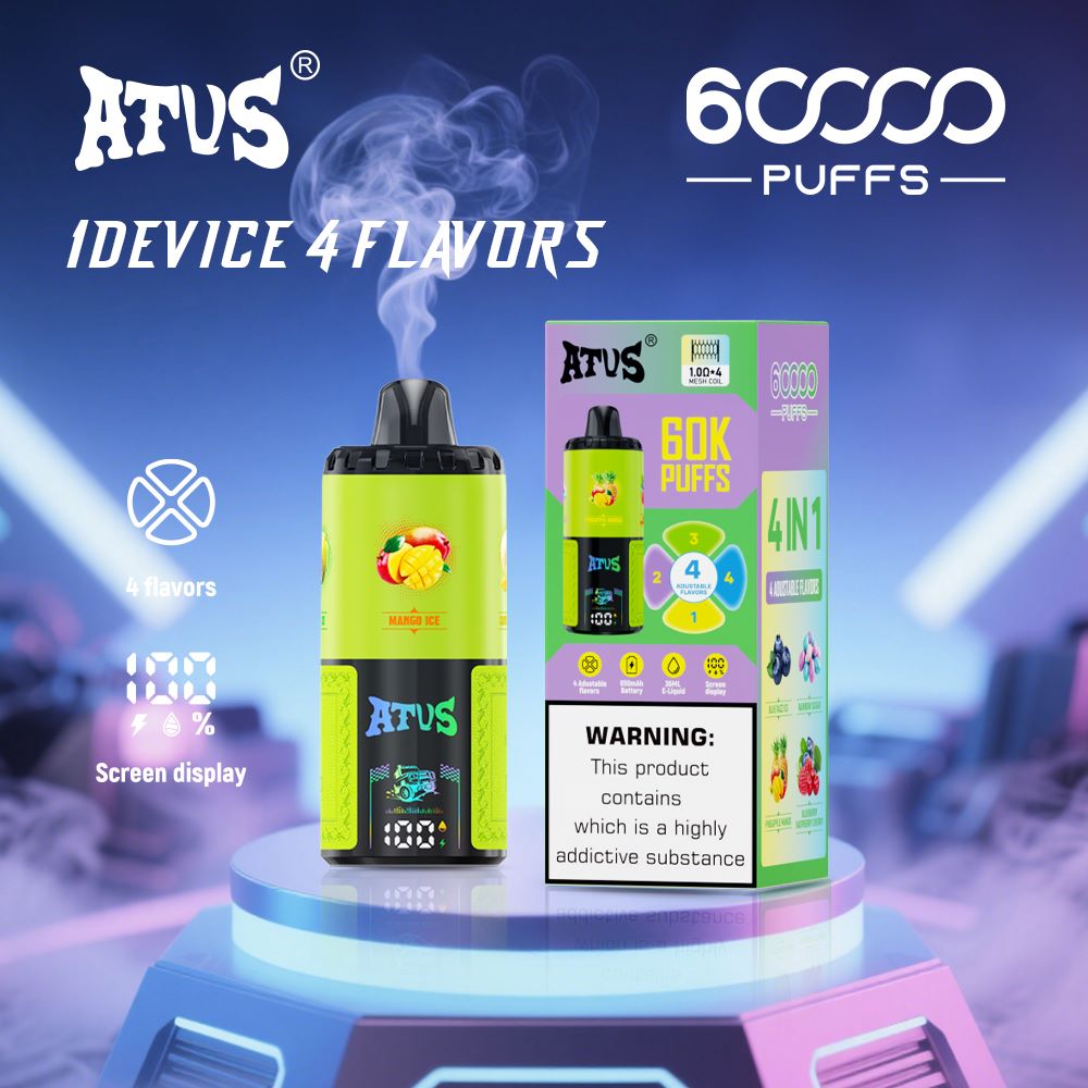 DE030 Einweg E-Zigarette 60000 Zuge mit LED Anzeige wiederaufladbar und einstellbarer Luftstrom ATVS Vape E-Zigaretten
