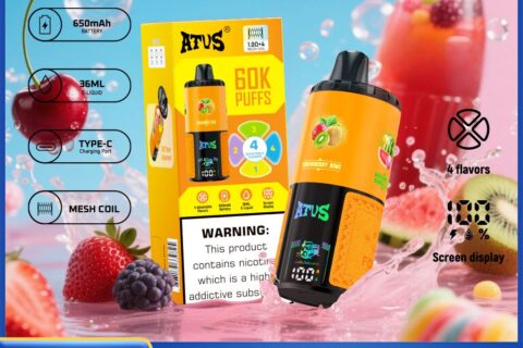 DE030 Einweg E-Zigarette 60000 Zuge mit LED Anzeige wiederaufladbar und einstellbarer Luftstrom ATVS Vape E-Zigaretten